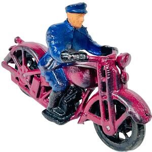 Vintage Hubley Patrol Motorcycle Cast Iron Toy 1930's Policeman Original Antique